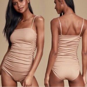 Free People On Your Side Nude Ruched Bodysuit size Medium